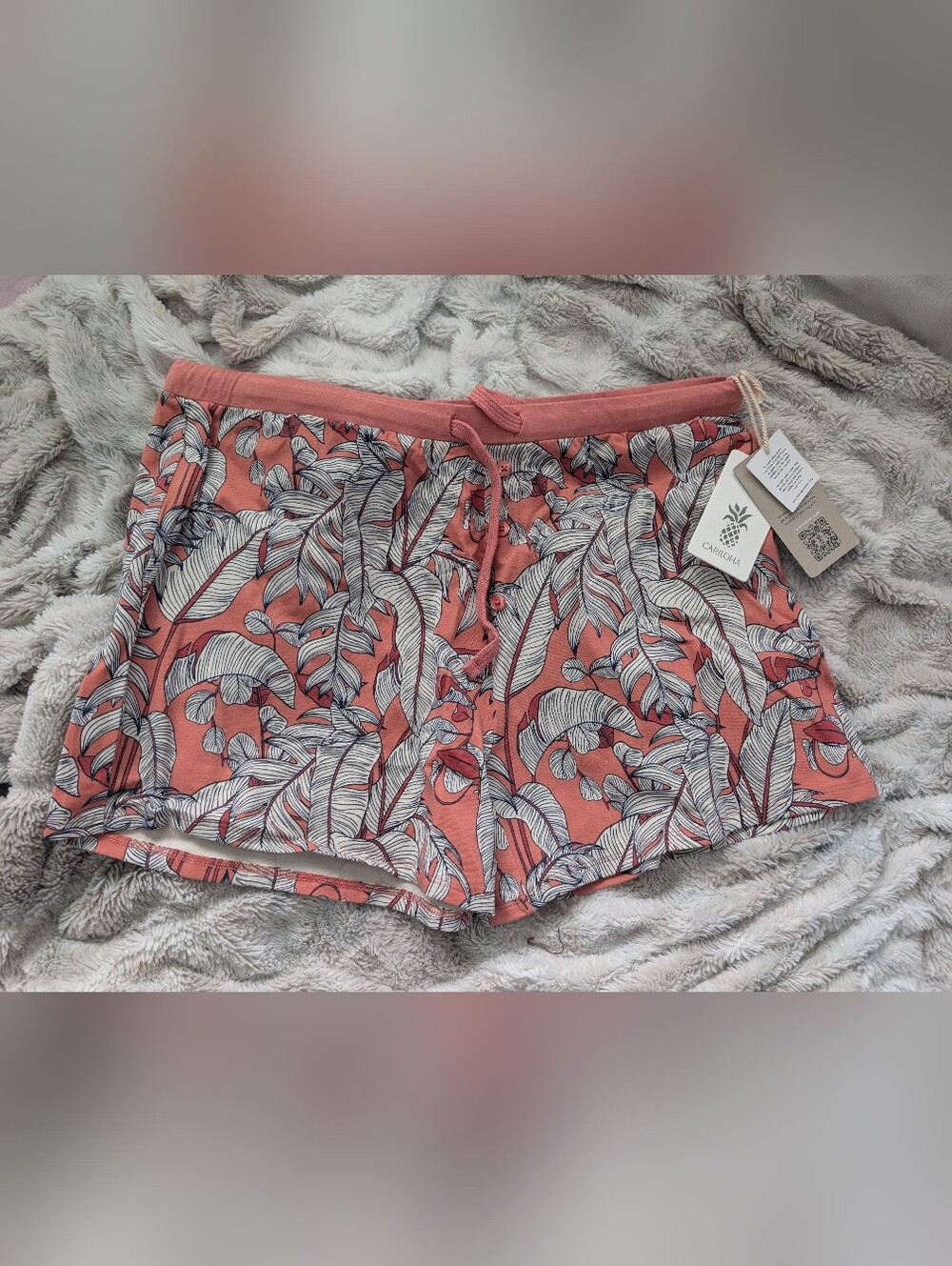 Cariloha Coral Leaf Print Lounge Shorts